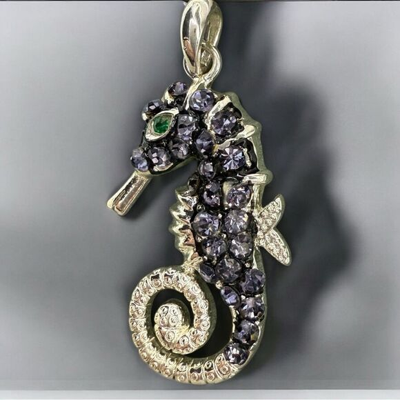 Purple Rhinestone Seahorse Pendant – Ocean-Inspired Statement Charm - Picture 7 of 17